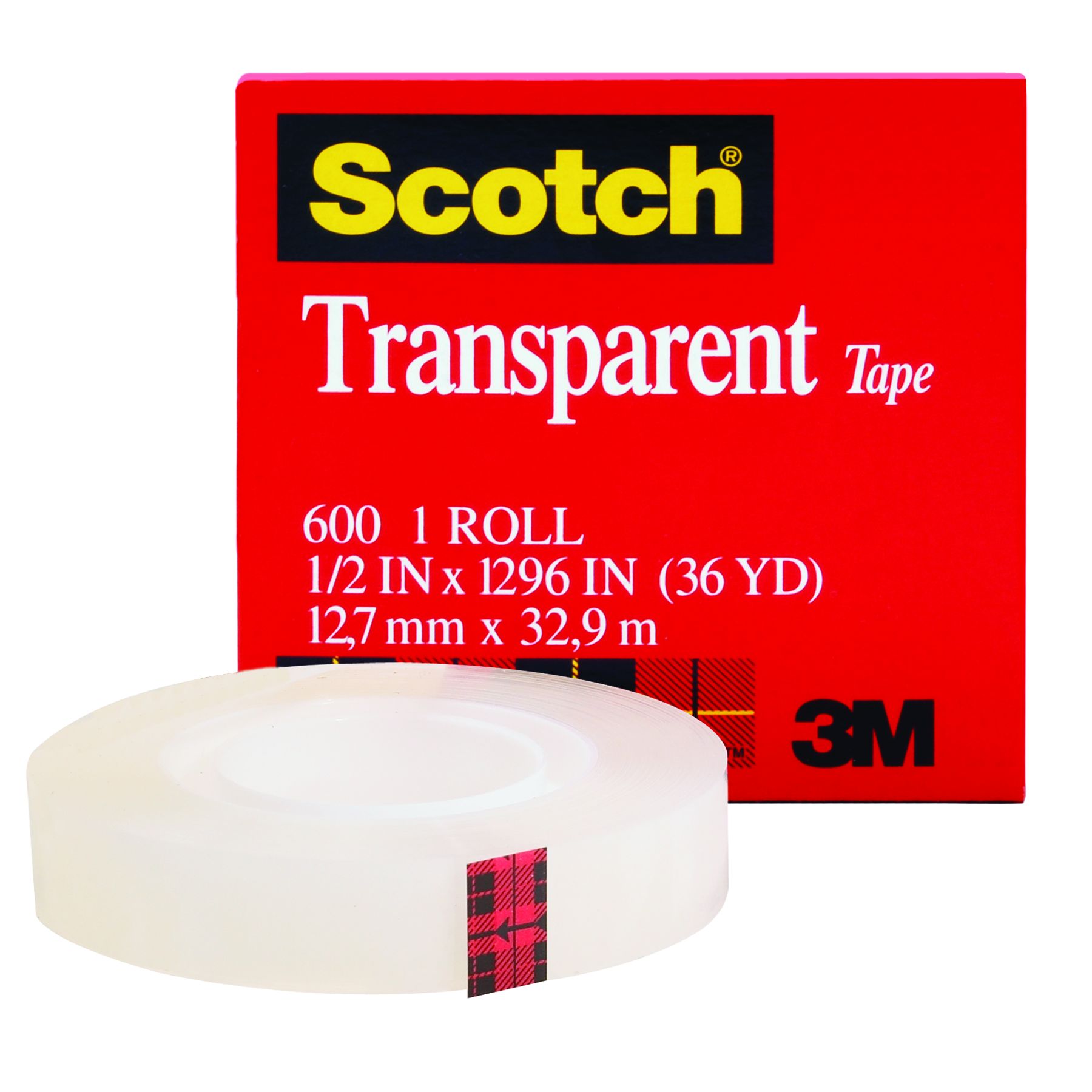 Scotch Transparent Tape 600 x 1/2 Roll Lot of 3 