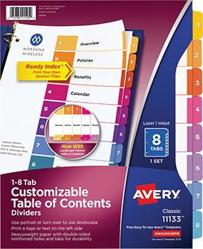 Avery® Ready Index® Multicolor Table of Contents Dividers