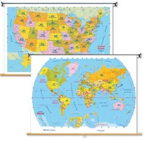 Classroom Series Political Roller Maps - United States and World