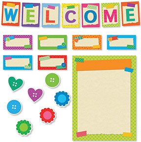 Welcome Bulletin Board with Button Accents