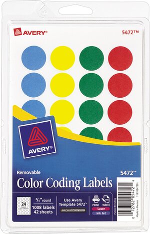 Avery Assorted Colors Removable Color Coding Labels for Laser & Inkjet Printers