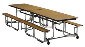 KI Uniframe® Rollaway Cafeteria Tables with Benches - Chrome Frame