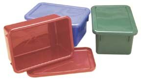 Plastic Storage Tote Trays with Colored Lids