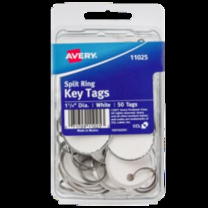 Avery Metal Rim Key Tags, 1-1/4 Tag, White, 50 Tags (11025)