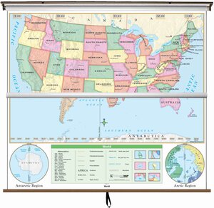 US and World Beginner Combo Classroom Wall Map