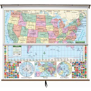 US and World Primary Combo Classroom Wall Map