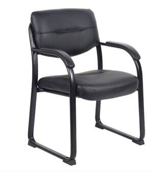 Boss Leather Sled Base Side Chair with Arms