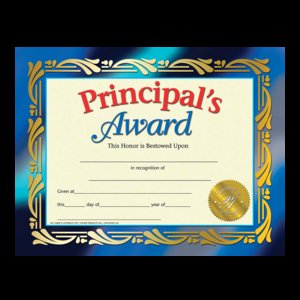Hayes Principal’s Award Certificate